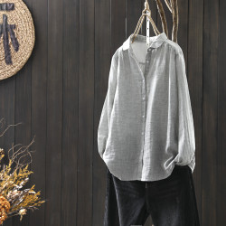白色雙層棉紗襯衫女寬鬆長袖2026開春新款文藝休閒百搭打底襯衣