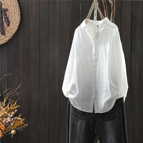 白色雙層棉紗襯衫女寬鬆長袖2026開春新款文藝休閒百搭打底襯衣