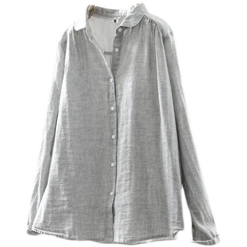 白色雙層棉紗襯衫女寬鬆長袖2026開春新款文藝休閒百搭打底襯衣