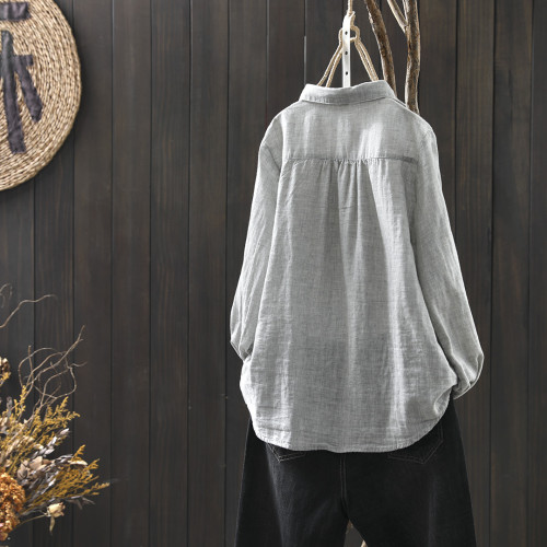 白色雙層棉紗襯衫女寬鬆長袖2026開春新款文藝休閒百搭打底襯衣