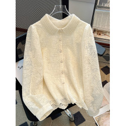 自畱款推薦~重工釘珠娃娃領刺綉蕾絲衫女2025春秋新款小香風上衣