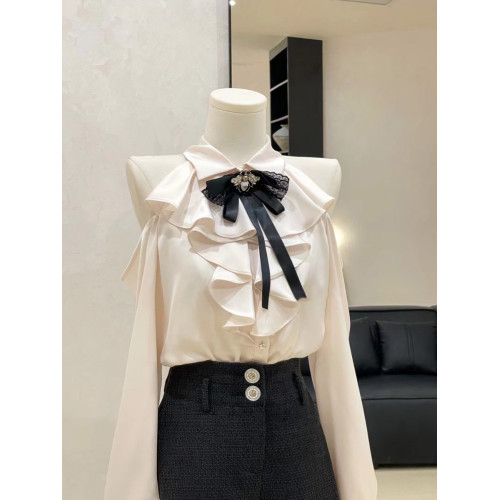 三兩甜千金白色襯衫女2025春裝新款蝴蝶結法式甜美別致宮廷風上衣