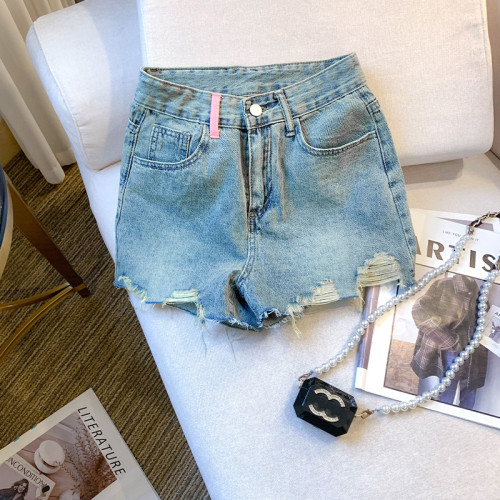 專櫃撤廻剪標高腰顯瘦破洞牛仔短褲女夏2025新款時尚刺綉寬鬆熱褲