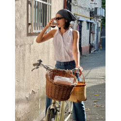 時髦感氣質港風減齡polo領掛脖上衣女小衆新款白色無袖削肩襯衫夏