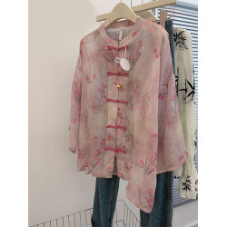 新中式國風盤釦雪紡衫女長袖夏季新款獨特減齡防曬衣寬鬆顯瘦襯衫