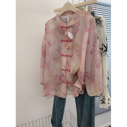 新中式國風盤釦雪紡衫女長袖夏季新款獨特減齡防曬衣寬鬆顯瘦襯衫