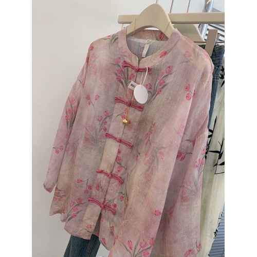 新中式國風盤釦雪紡衫女長袖夏季新款獨特減齡防曬衣寬鬆顯瘦襯衫