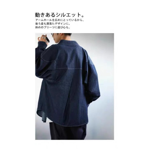 日系日單anti*pua2022秋季立領環釦純棉寬大牛仔襯衫： 男女同款