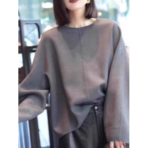 大碼時髦洋氣灰色圓領長袖襯衫女秋2026新款胖mm韓版寬鬆百搭上衣