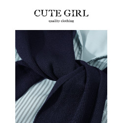 CuteGirl設計感條紋披肩Polo領襯衫女早秋季寬鬆休閒百搭通勤襯衣