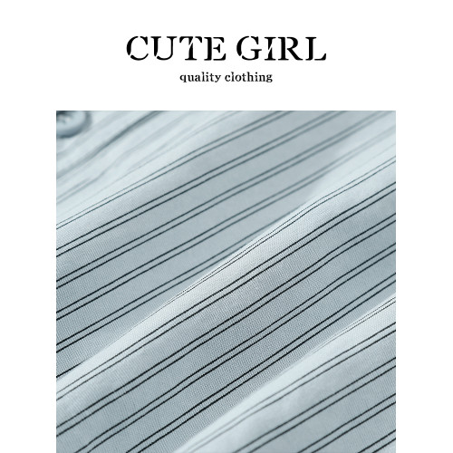 CuteGirl設計感條紋披肩Polo領襯衫女早秋季寬鬆休閒百搭通勤襯衣