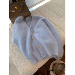 今年流行漂亮奶fufu軟糯水貂絨針織開衫女2025新款慵懶風甜美毛衣