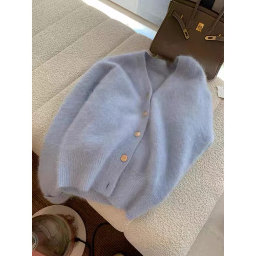 今年流行漂亮奶fufu軟糯水貂絨針織開衫女2025新款慵懶風甜美毛衣