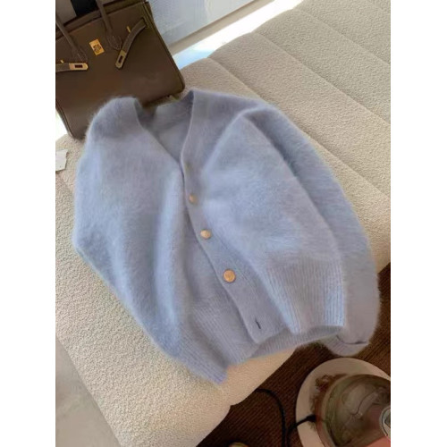 今年流行漂亮奶fufu軟糯水貂絨針織開衫女2025新款慵懶風甜美毛衣