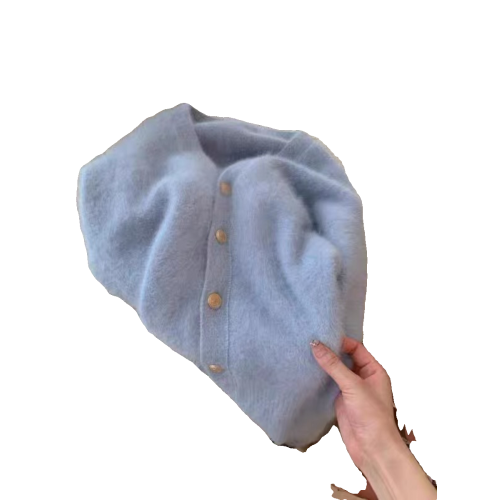 今年流行漂亮奶fufu軟糯水貂絨針織開衫女2025新款慵懶風甜美毛衣