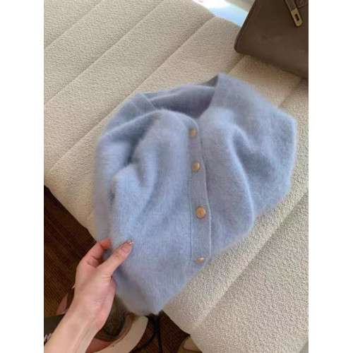 今年流行漂亮奶fufu軟糯水貂絨針織開衫女2025新款慵懶風甜美毛衣