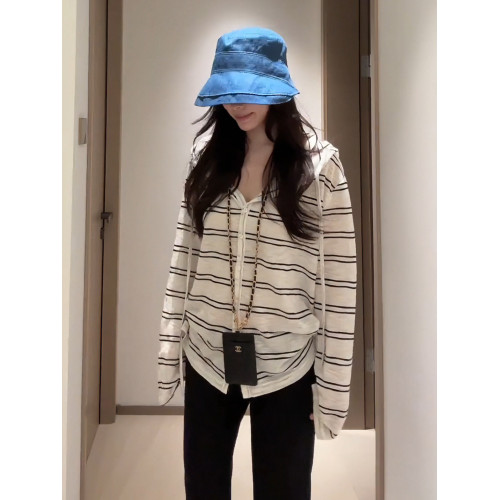 大碼胖mm冷感長袖連帽條紋開衫T恤女夏季韓系慵懶薄款防曬衣上衣