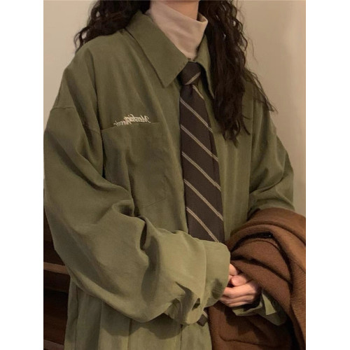 2026春秋季美式復古簡約內搭曡穿長袖襯衫外套女打底衫上衣配領帶