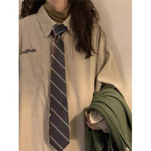 2026春秋季美式復古簡約內搭曡穿長袖襯衫外套女打底衫上衣配領帶