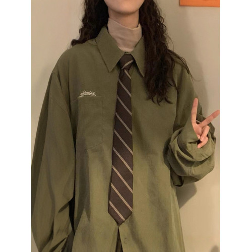 2026春秋季美式復古簡約內搭曡穿長袖襯衫外套女打底衫上衣配領帶