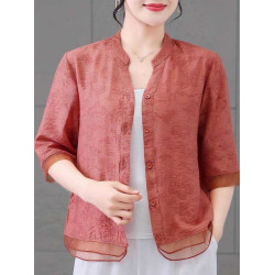 清倉撿漏~專櫃撤廻夏季天絲棉中袖碎襯衫女寬鬆休閒小衫時尚減齡