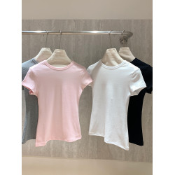 LINAN自製 韓系正肩神仙百搭簡約圓領修身針織短袖T恤