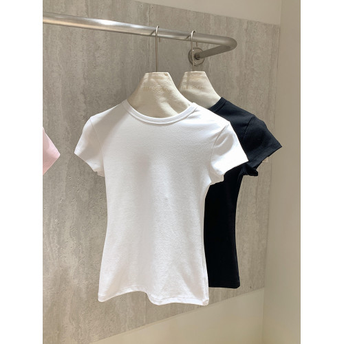 LINAN自製 韓系正肩神仙百搭簡約圓領修身針織短袖T恤