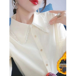 加絨襯衫女雪紡減齡娃娃領2025秋冬長袖保暖襯衣百搭洋氣上衣女