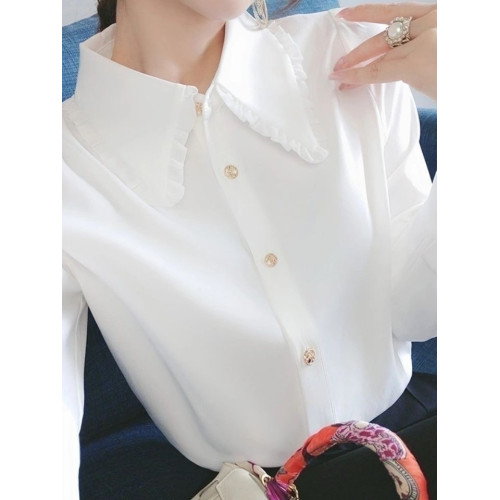 加絨襯衫女雪紡減齡娃娃領2025秋冬長袖保暖襯衣百搭洋氣上衣女