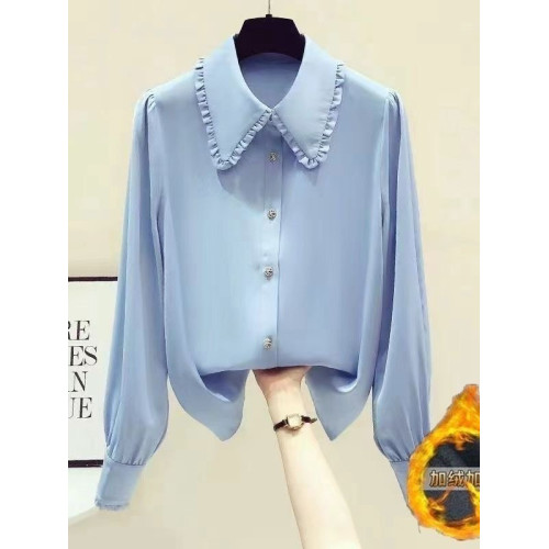 加絨襯衫女雪紡減齡娃娃領2025秋冬長袖保暖襯衣百搭洋氣上衣女