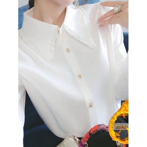 加絨襯衫女雪紡減齡娃娃領2025秋冬長袖保暖襯衣百搭洋氣上衣女