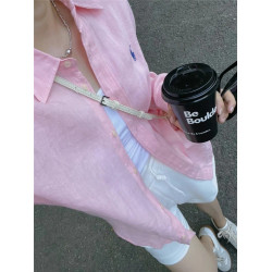 休閒襯衫外套女夏季天薄款防曬小開衫寬鬆長袖上衣全純棉亞麻襯衣