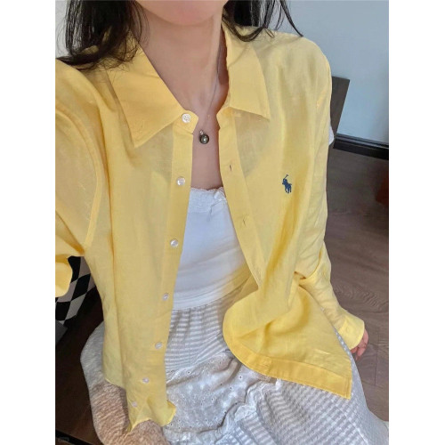 休閒襯衫外套女夏季天薄款防曬小開衫寬鬆長袖上衣全純棉亞麻襯衣