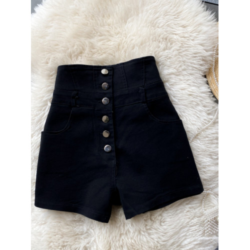 折釦店商場撤櫃女裝尾貨清倉高腰單排釦牛仔短褲黑色顯瘦百搭熱褲