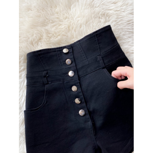 折釦店商場撤櫃女裝尾貨清倉高腰單排釦牛仔短褲黑色顯瘦百搭熱褲