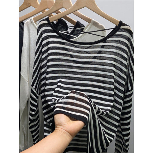 冰絲針織衫女寬鬆薄款別致設計感露背長袖上衣夏女防曬罩衫外搭潮