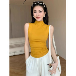 2025夏季新款時尚設計感打底衫純色高領背心修身顯瘦內搭女裝上衣