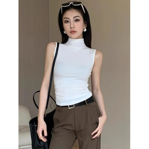 2025夏季新款時尚設計感打底衫純色高領背心修身顯瘦內搭女裝上衣