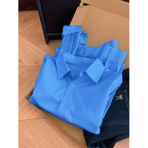 氣質別致藍色百搭POLO領襯衫女春季2026新款復古垂感驚豔長袖上衣