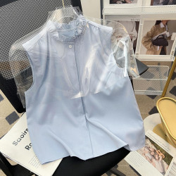 【曡穿神器】春秋新款內搭荷葉領無袖襯衫蕾絲打底衫女襯衣百搭