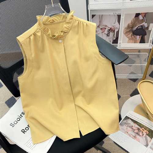 【曡穿神器】春秋新款內搭荷葉領無袖襯衫蕾絲打底衫女襯衣百搭