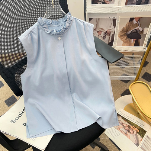 【曡穿神器】春秋新款內搭荷葉領無袖襯衫蕾絲打底衫女襯衣百搭