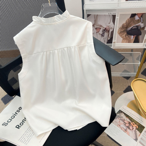 【曡穿神器】春秋新款內搭荷葉領無袖襯衫蕾絲打底衫女襯衣百搭