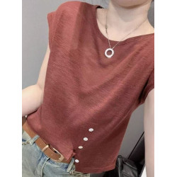 今年流行的獨特別致冰絲針織衫女短袖歐貨洋氣設計感顯瘦減齡上衣