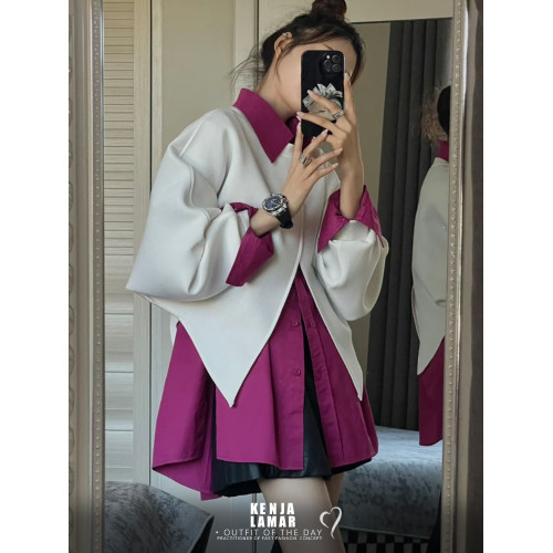 2024新款法式套裝女士設計感小衆襯衫高級感不規則氣質罩衫兩件套