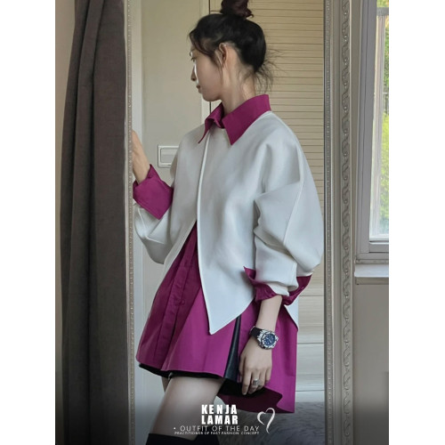 2024新款法式套裝女士設計感小衆襯衫高級感不規則氣質罩衫兩件套