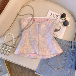 廣州十三行爆款女裝印花鑽釦抹胸背心女外穿2025新款性感辣妹短款