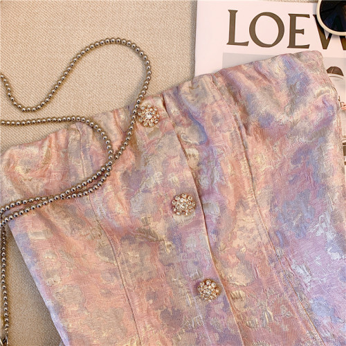 廣州十三行爆款女裝印花鑽釦抹胸背心女外穿2025新款性感辣妹短款