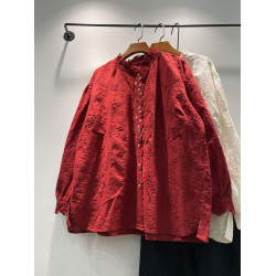 2025春季女裝新款百搭顯瘦花邊領彩色釦子純棉寬鬆長袖襯衫女襯衣