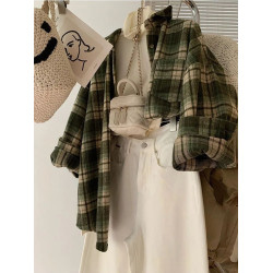 巨顯白!超好看紅色毛呢格子襯衫女時髦洋氣法式復古曡穿襯衣上衣